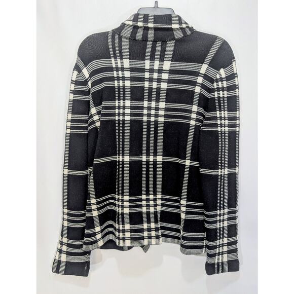Chaps Black White Plaid Heavy Knit Zip Cardigan Jacket NWT Size Large - Picture 3 of 8